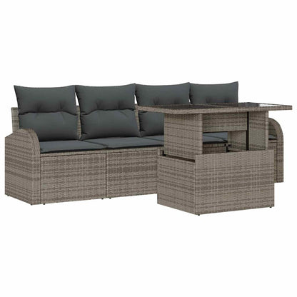 Set Divano da Giardino 5 pcs Grigio Rattan in Polipropilene | homemem39