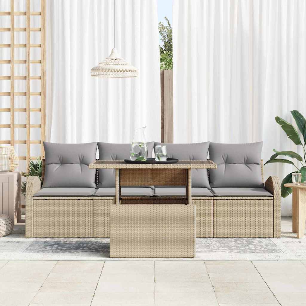 Set Divano da Giardino 5 pcs Beige Rattan in Polipropilene | homemem39