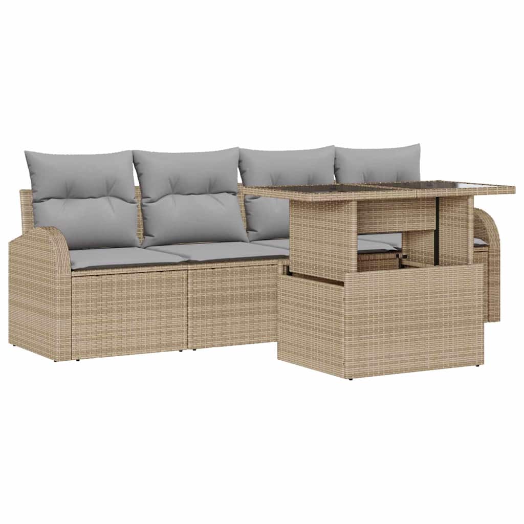 Set Divano da Giardino 5 pcs Beige Rattan in Polipropilene | homemem39