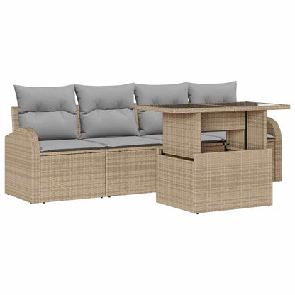 Set Divano da Giardino 5 pcs Beige Rattan in Polipropilene | homemem39