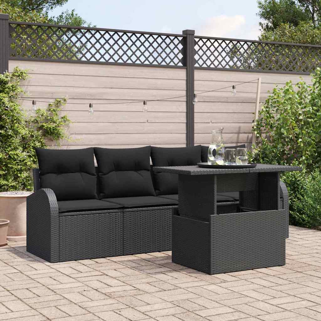 Set Divano da Giardino 5 pcs Nero Rattan in Polipropilene | homemem39