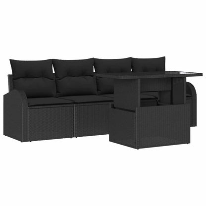 Set Divano da Giardino 5 pcs Nero Rattan in Polipropilene | homemem39