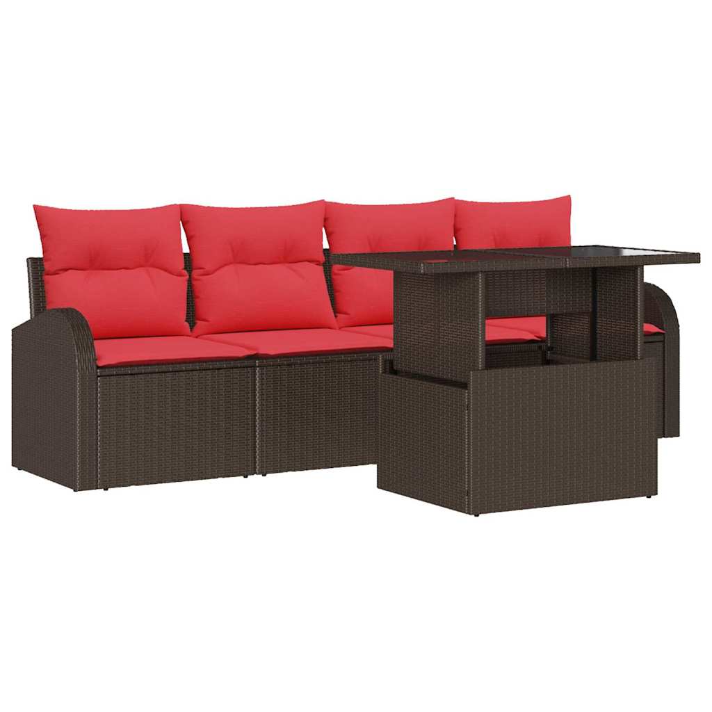 Set Divano da Giardino 5 pcs Marrone Rattan in Polipropilene | homemem39