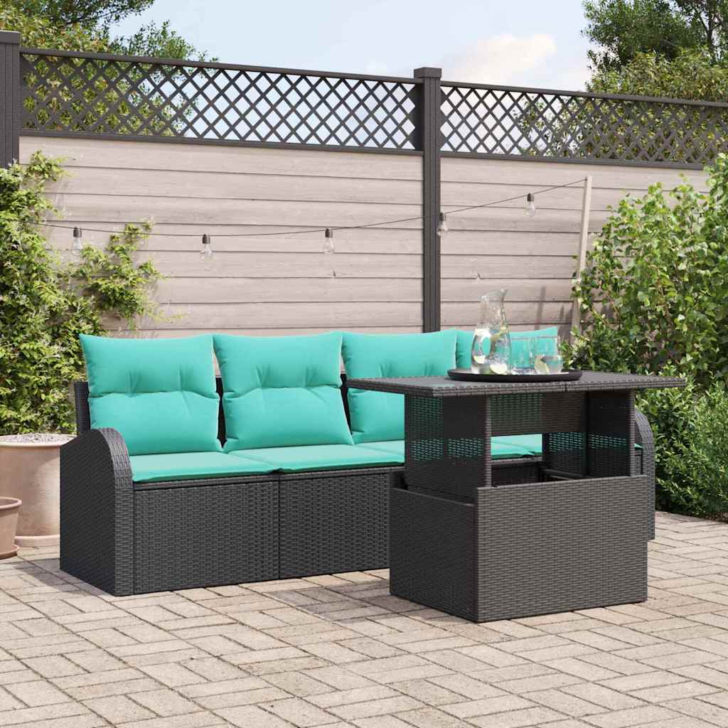 Set Divano da Giardino 5 pcs Nero Rattan in Polipropilene
