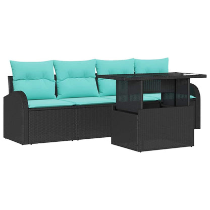 Set Divano da Giardino 5 pcs Nero Rattan in Polipropilene
