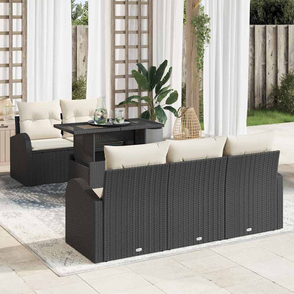 Set Divano da Giardino 6 pcs Nero Rattan in Polipropilene | homemem39