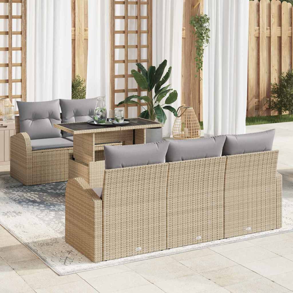 Set Divano da Giardino 6 pcs Beige Rattan in Polipropilene | homemem39