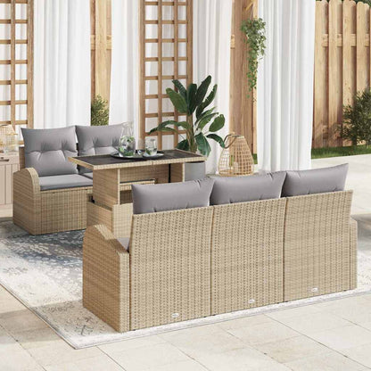 Set Divano da Giardino 6 pcs Beige Rattan in Polipropilene | homemem39