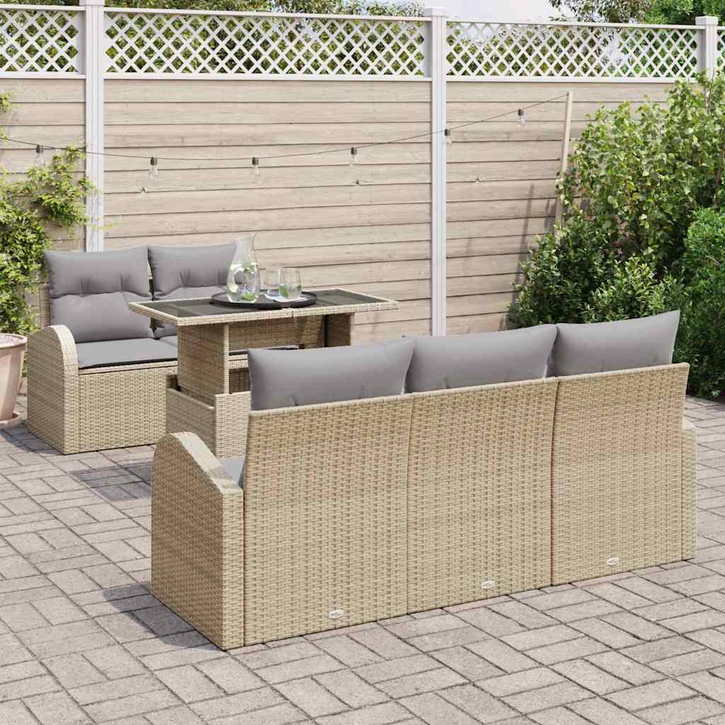 Set Divano da Giardino 6 pcs Beige Rattan in Polipropilene | homemem39