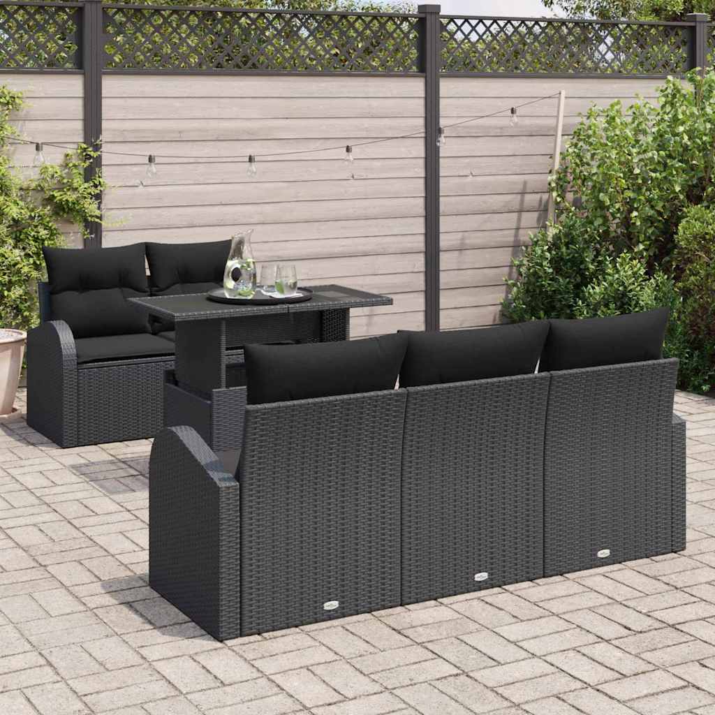 Set Divano da Giardino 6 pcs Nero Rattan in Polipropilene | homemem39