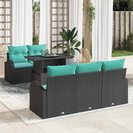 Set Divano da Giardino 6 pz Nero Rattan in Polipropilene