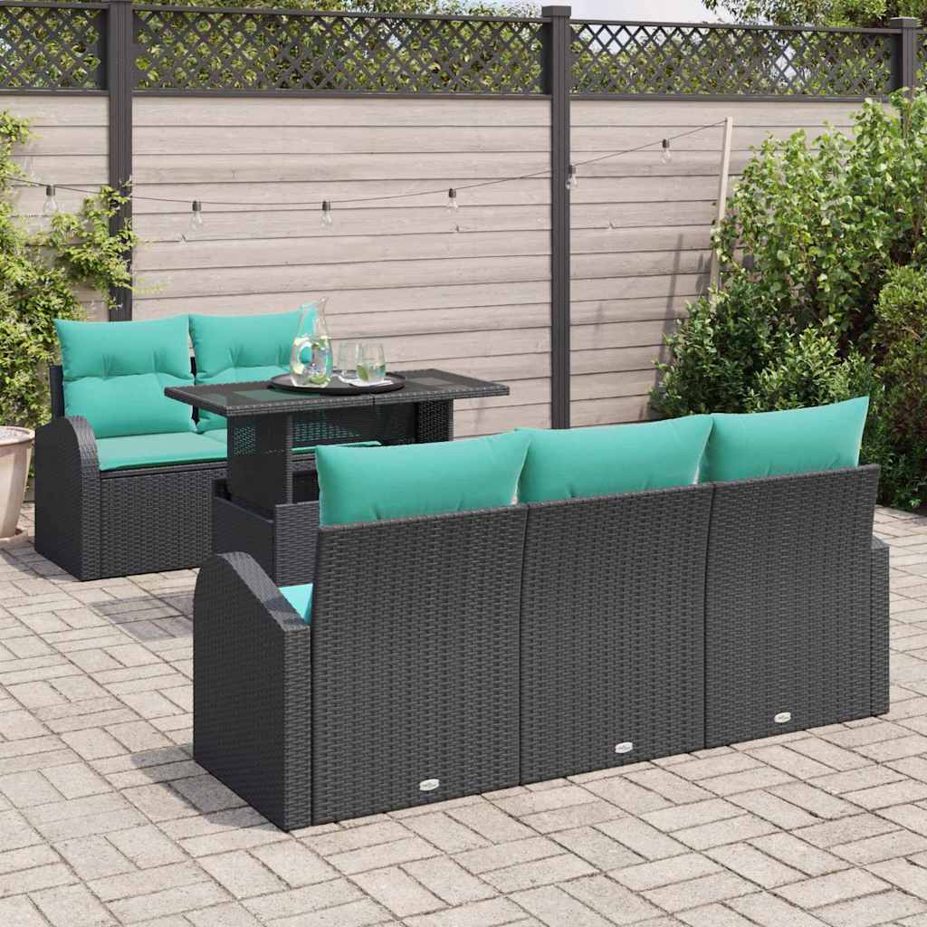 Set Divano da Giardino 6 pcs Nero Rattan in Polipropilene | homemem39