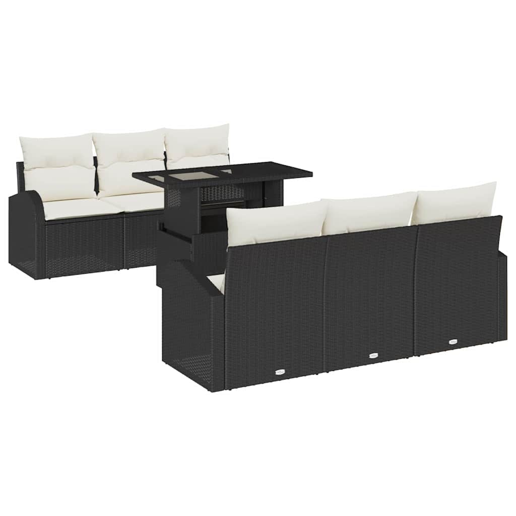 Set Divano da Giardino 7 pcs Nero Rattan in Polipropilene | homemem39