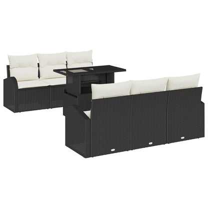 Set Divano da Giardino 7 pcs Nero Rattan in Polipropilene | homemem39