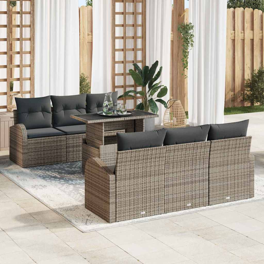 Set Divano da Giardino 7 pcs Grigio Rattan in Polipropilene | homemem39