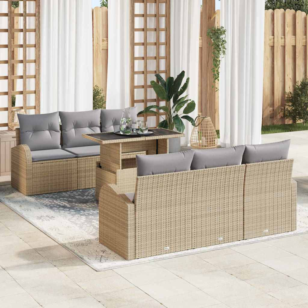 Set Divano da Giardino 7 pcs Beige Rattan in Polipropilene