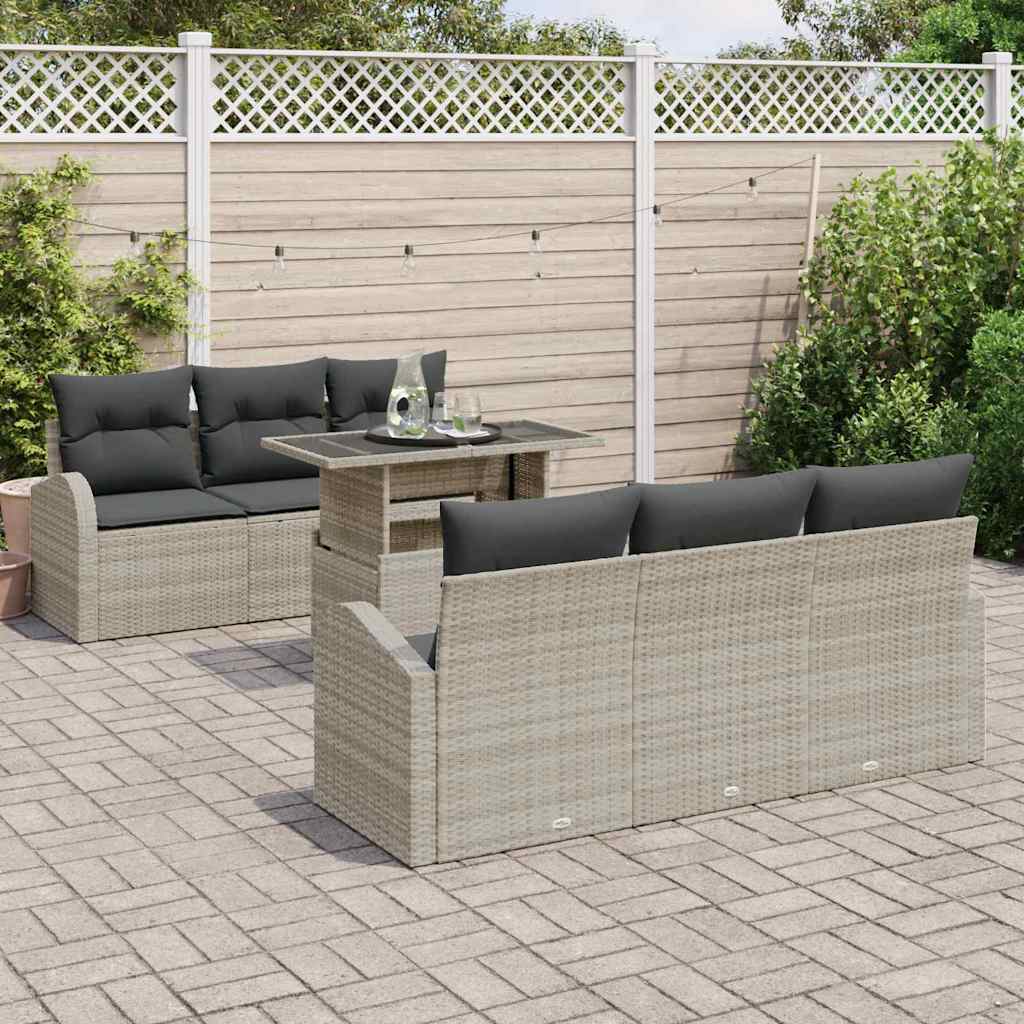 Set Divano da Giardino con cuscino 7 pcs Grigio chiaro | homemem39