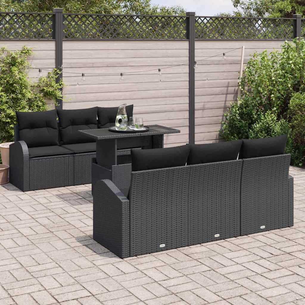 Set Divano da Giardino 7 pcs Nero Rattan in Polipropilene