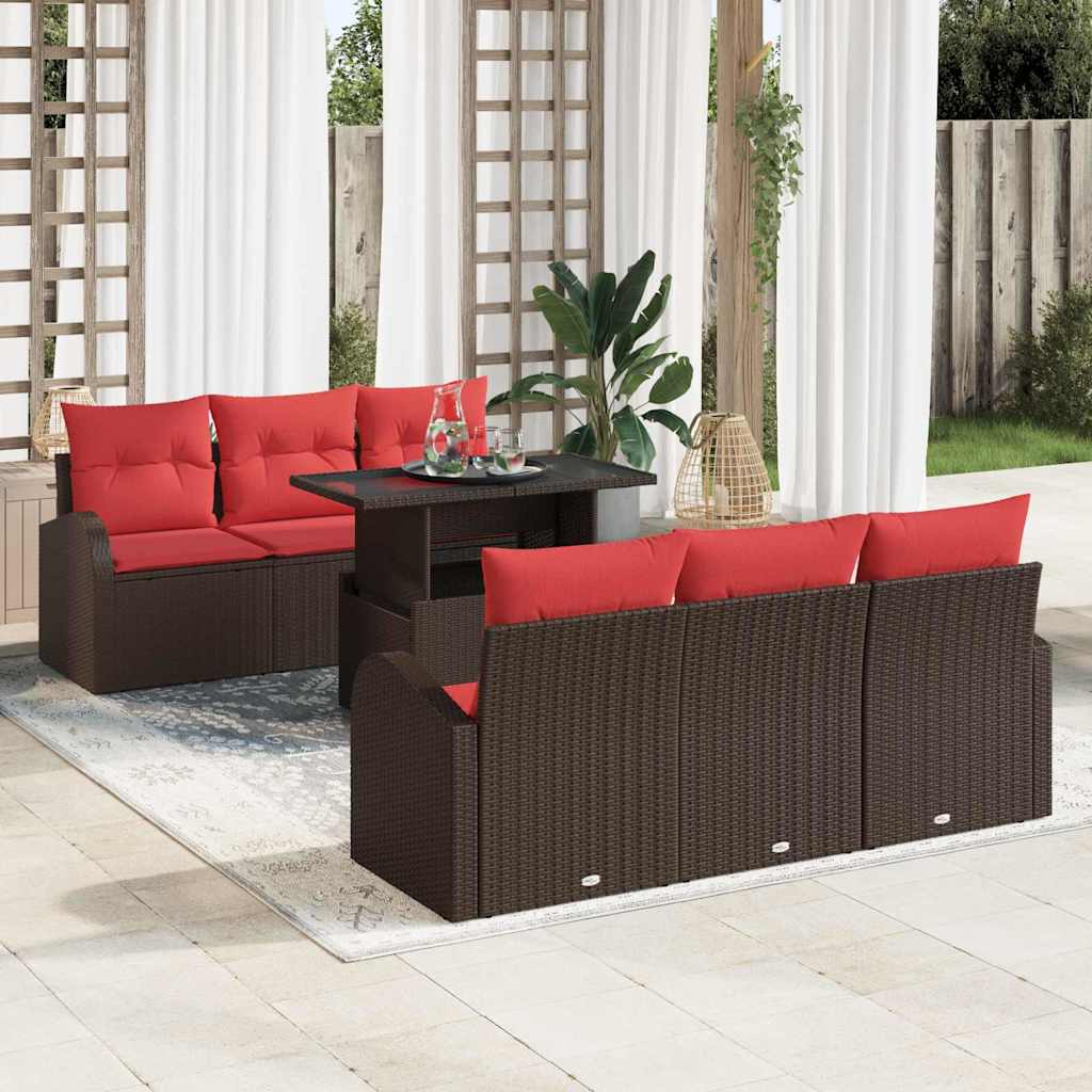Set Divano da Giardino 7 pcs Marrone Rattan in Polipropilene | homemem39