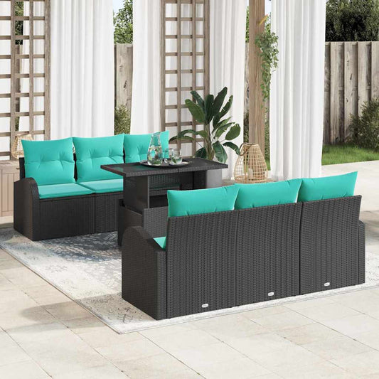 Set Divano da Giardino 7 pcs Nero Rattan in Polipropilene | homemem39