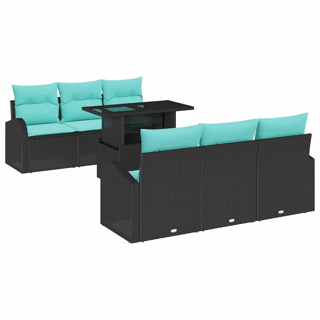 Set Divano da Giardino 7 pcs Nero Rattan in Polipropilene | homemem39