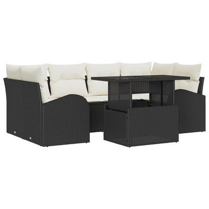 Set Divano da Giardino 7 pcs Nero Rattan in Polipropilene | homemem39