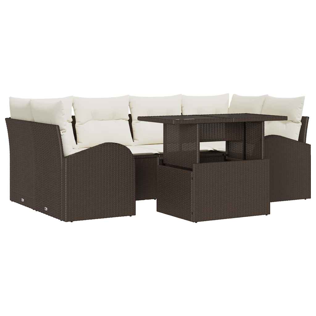 Set Divano da Giardino 7 pcs Marrone Rattan in Polipropilene
