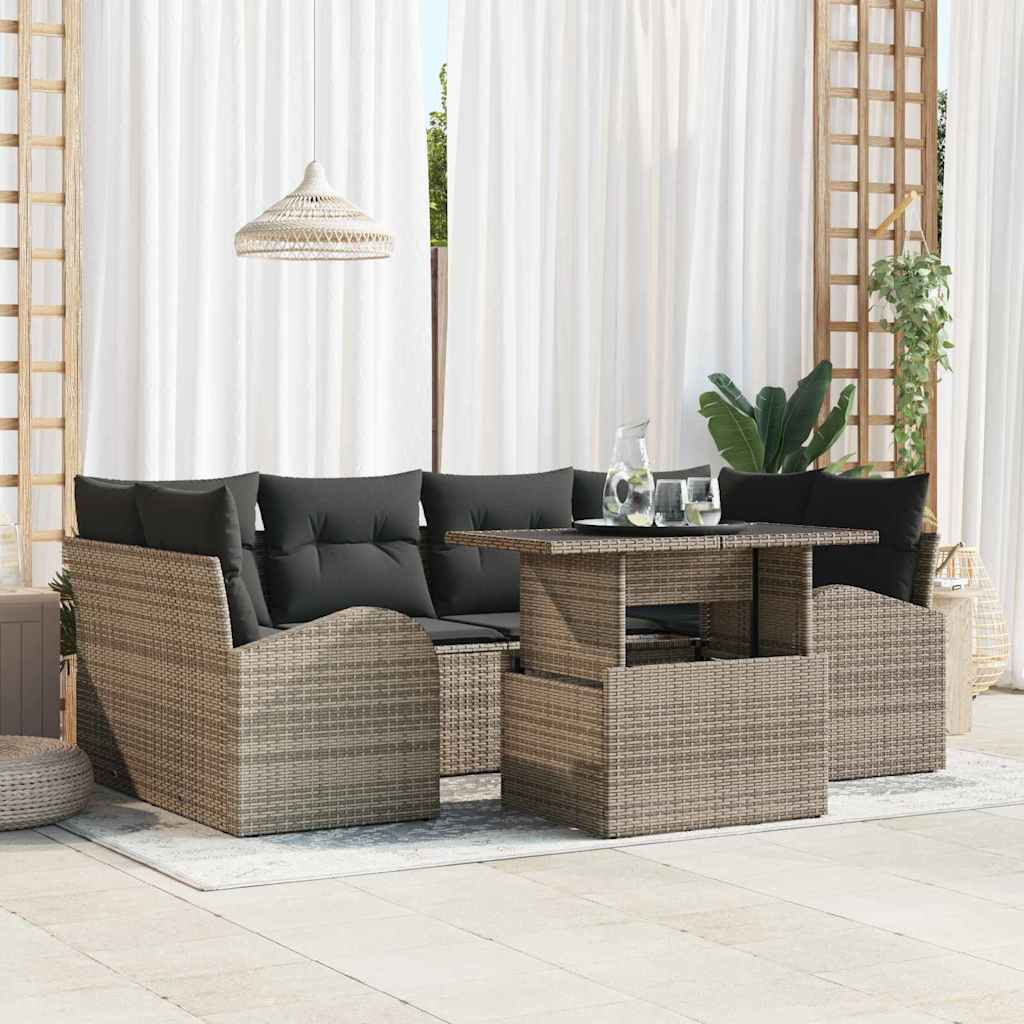 Set Divano da Giardino 7 pcs Grigio Rattan in Polipropilene | homemem39