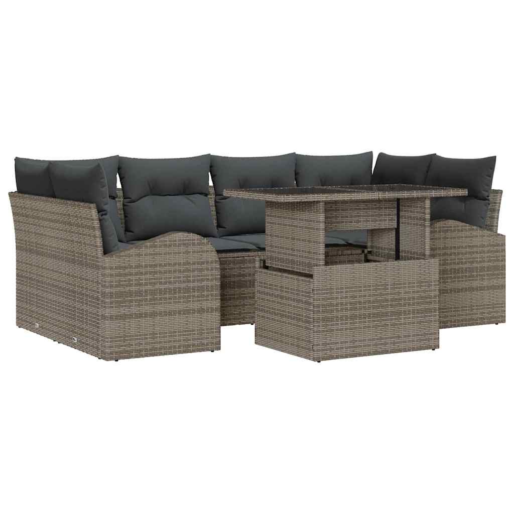 Set Divano da Giardino 7 pcs Grigio Rattan in Polipropilene | homemem39