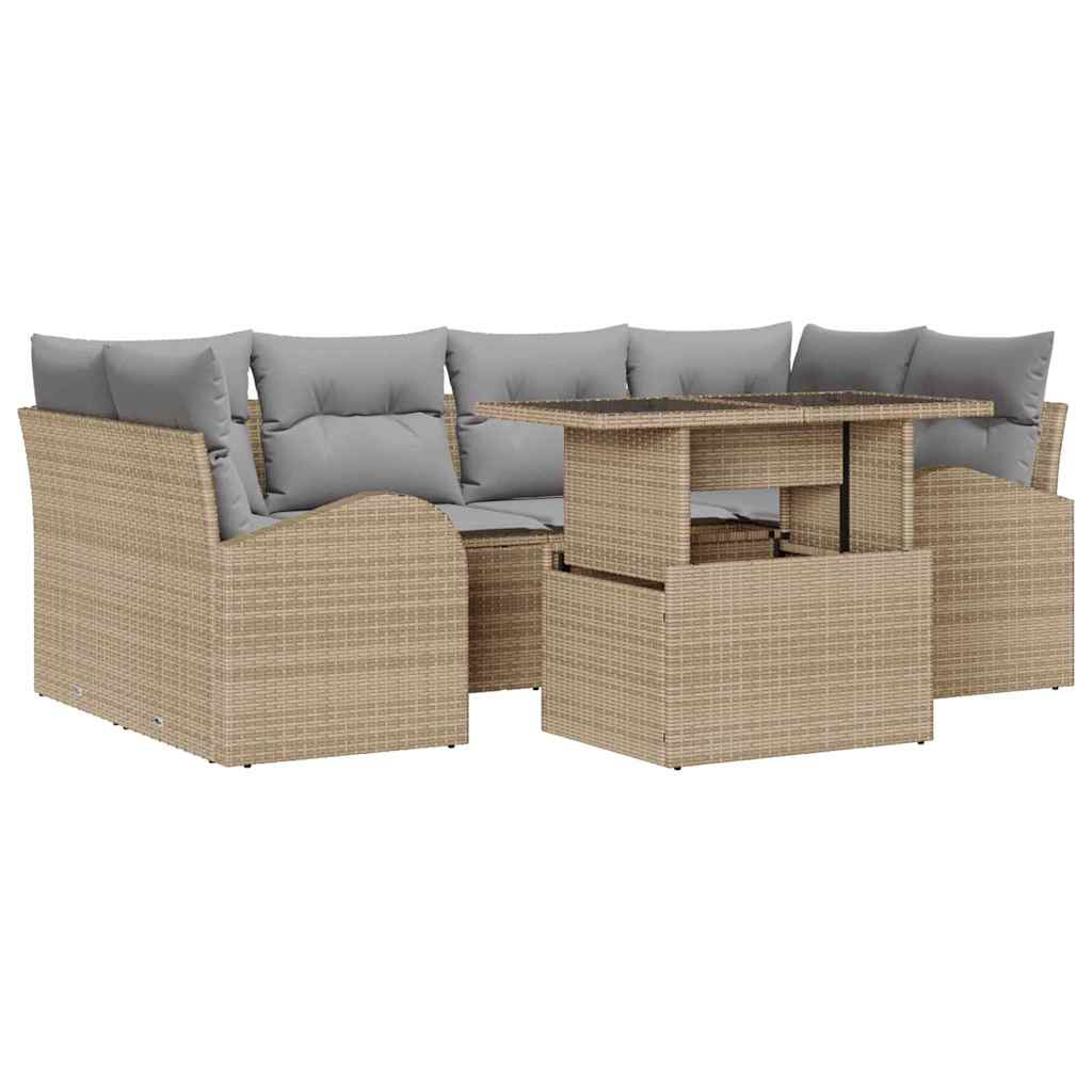 Set Divano da Giardino 7 pcs Beige Rattan in Polipropilene | homemem39