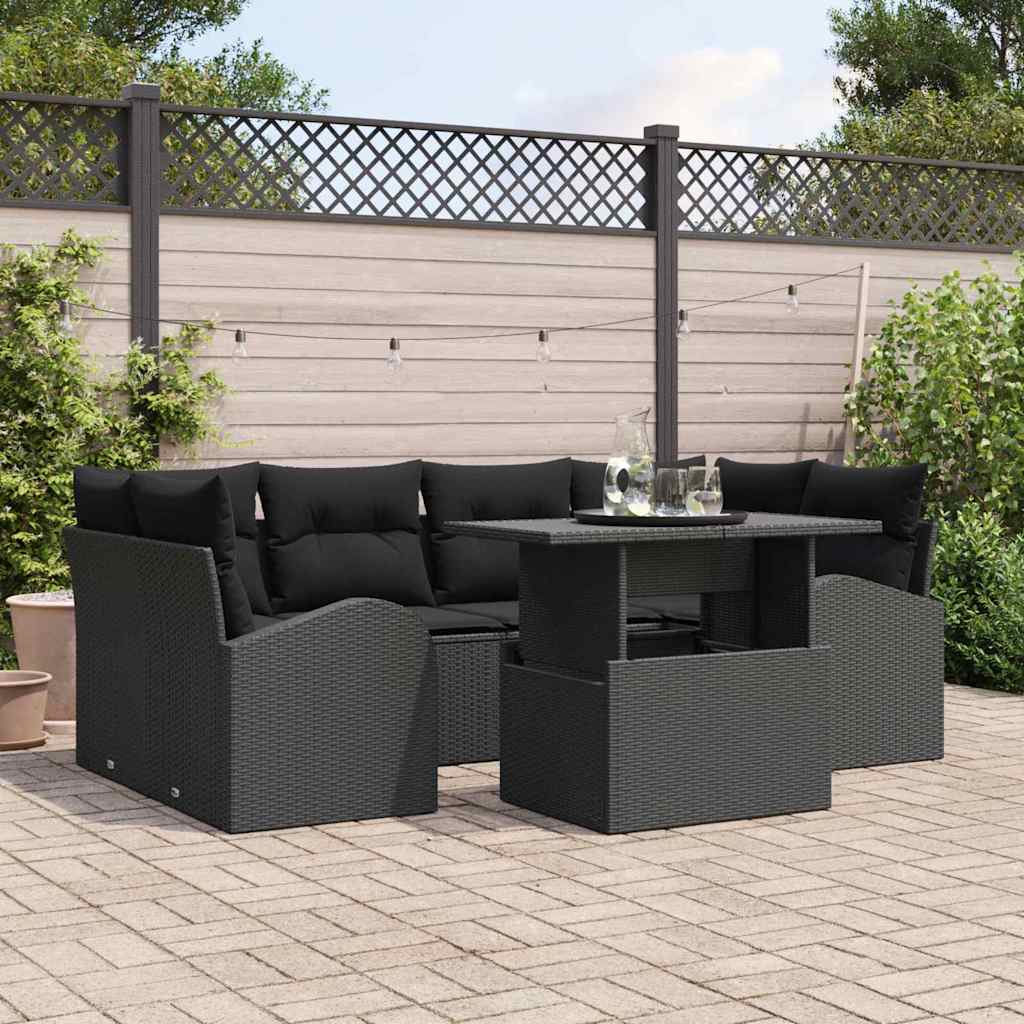 Set Divano da Giardino 7 pcs Nero Rattan in Polipropilene | homemem39