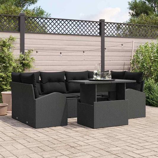 Set Divano da Giardino 7 pcs Nero Rattan in Polipropilene
