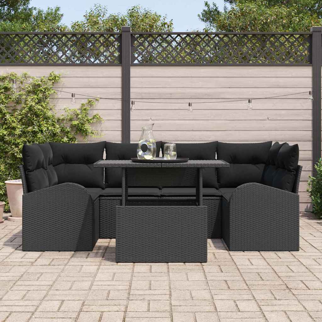 Set Divano da Giardino 7 pcs Nero Rattan in Polipropilene | homemem39