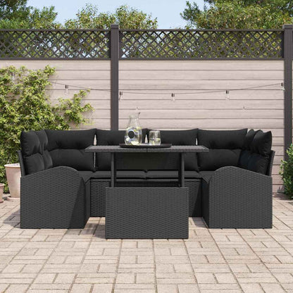 Set Divano da Giardino 7 pcs Nero Rattan in Polipropilene | homemem39