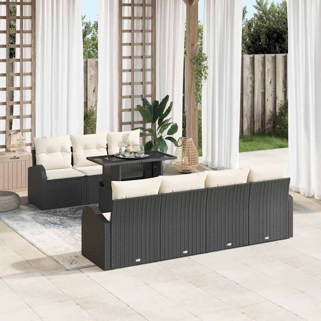 Set Divano da Giardino 8 pcs Nero Rattan in Polipropilene | homemem39