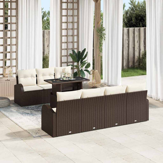 Set Divano da Giardino 8 pz Marrone Rattan in Polipropilene | homemem39