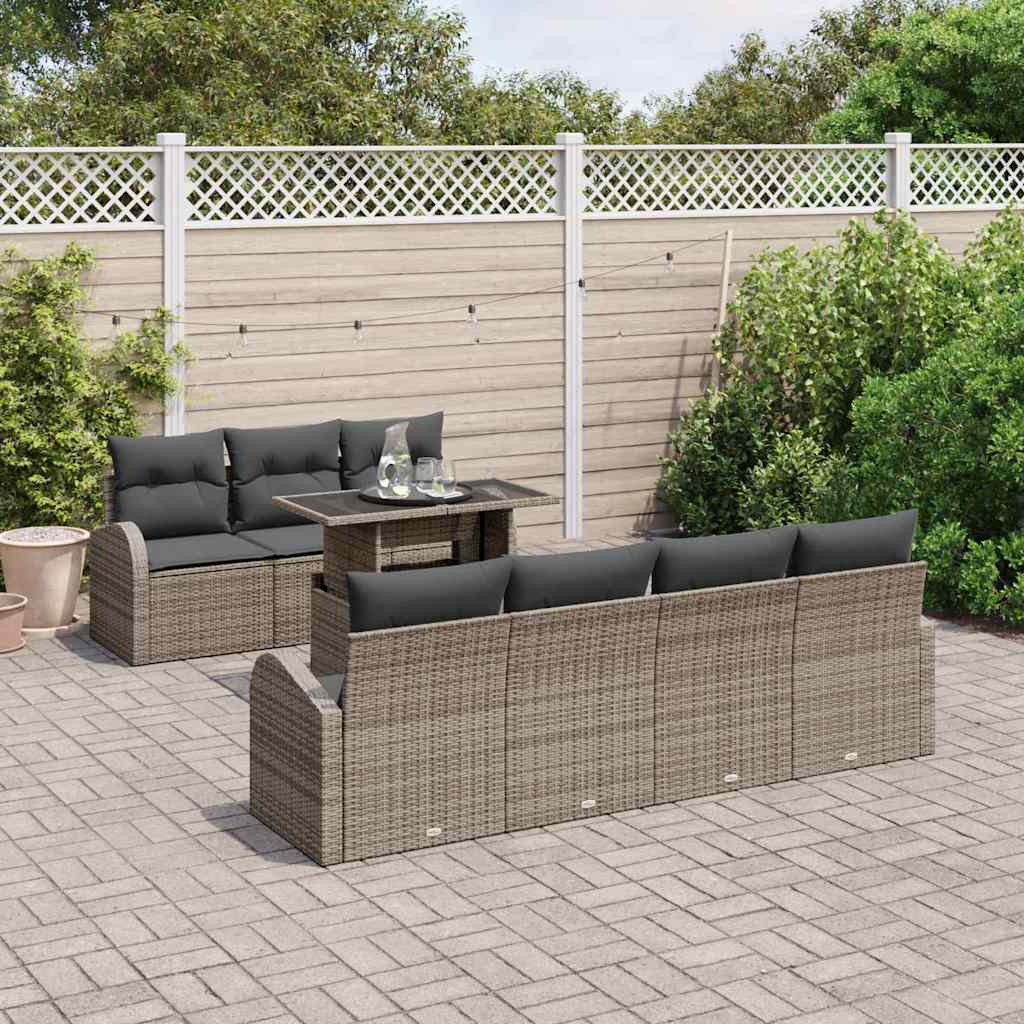 Set Divano da Giardino 8 pcs Grigio Rattan in Polipropilene | homemem39