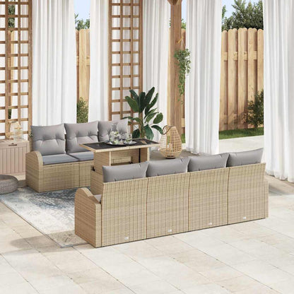 Set Divano da Giardino 8 pcs Beige Rattan in Polipropilene | homemem39