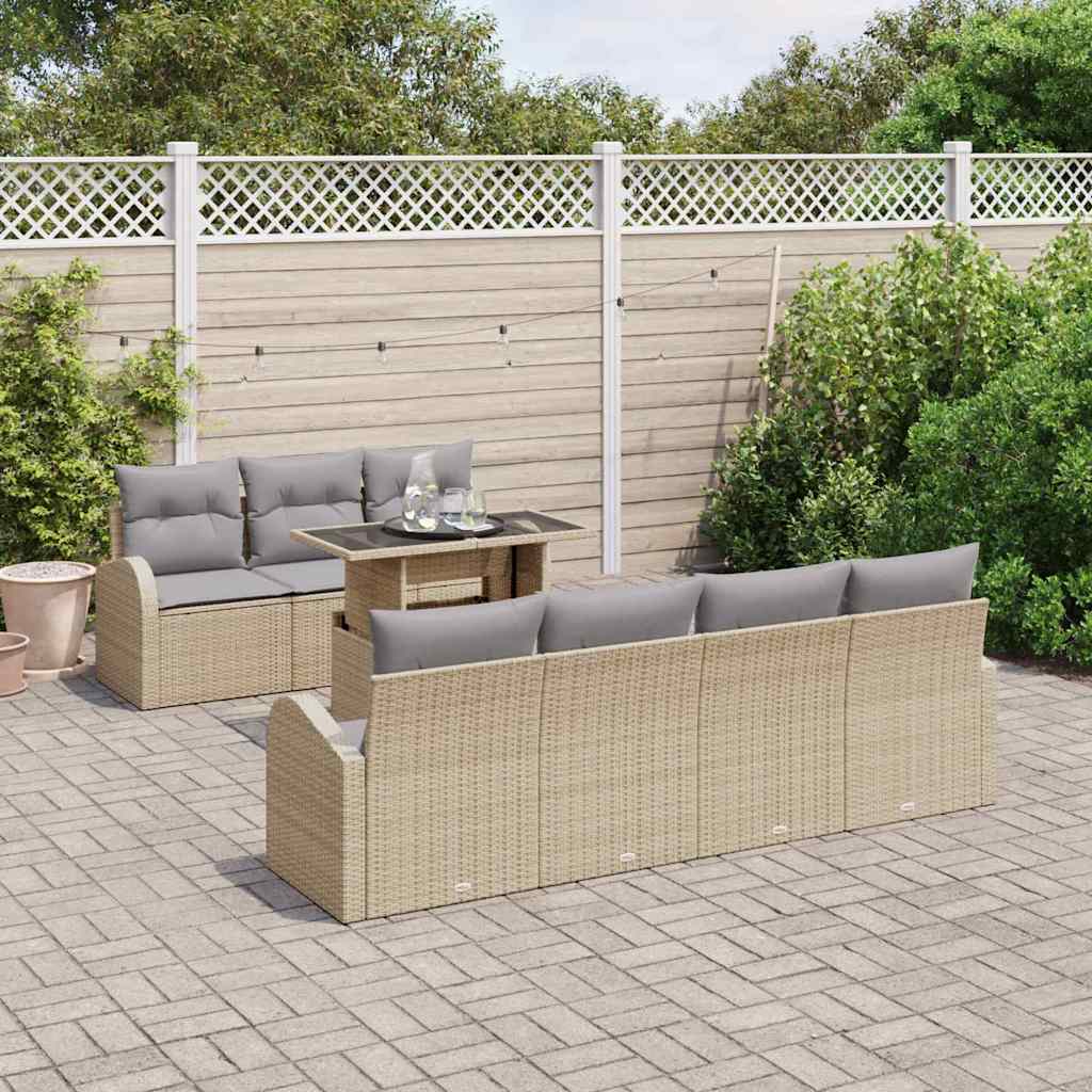 Set Divano da Giardino 8 pcs Beige Rattan in Polipropilene | homemem39