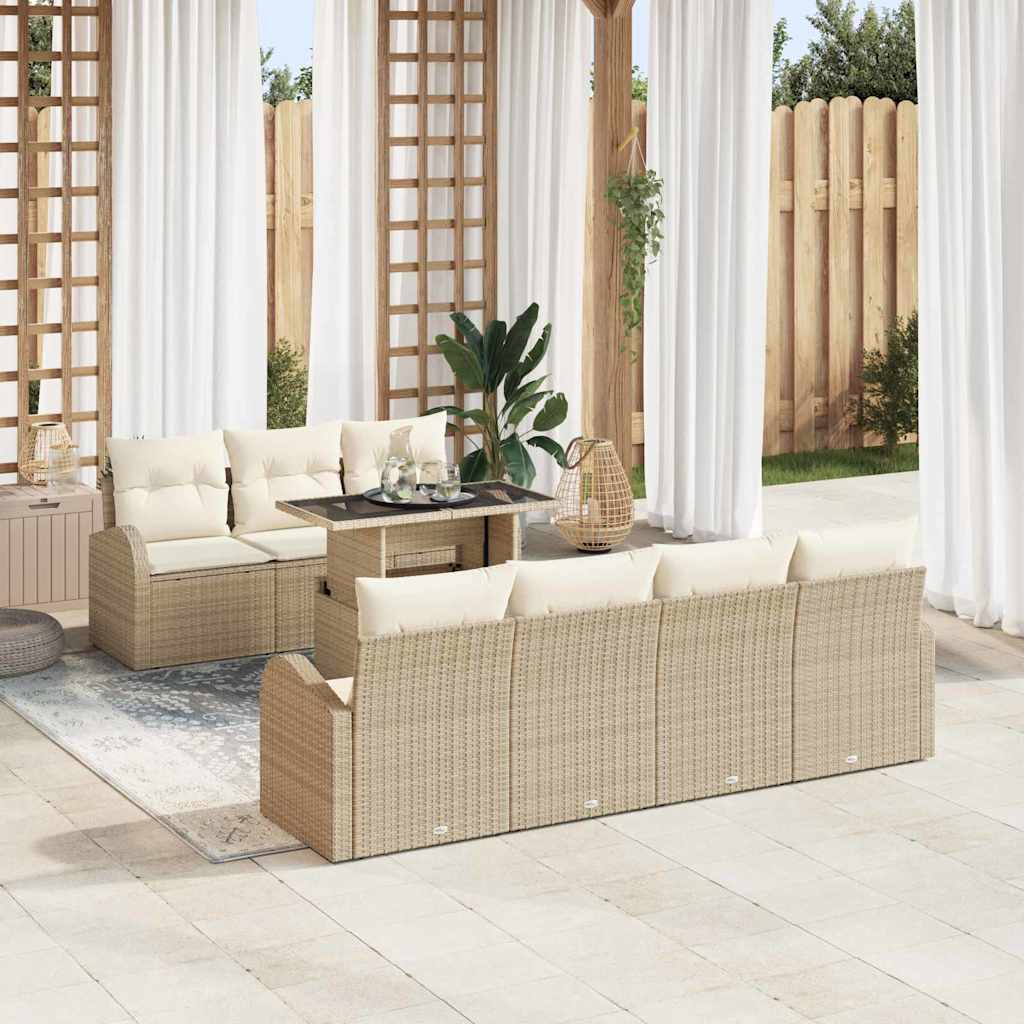 Set Divano da Giardino 8 pcs Beige Rattan in Polipropilene | homemem39
