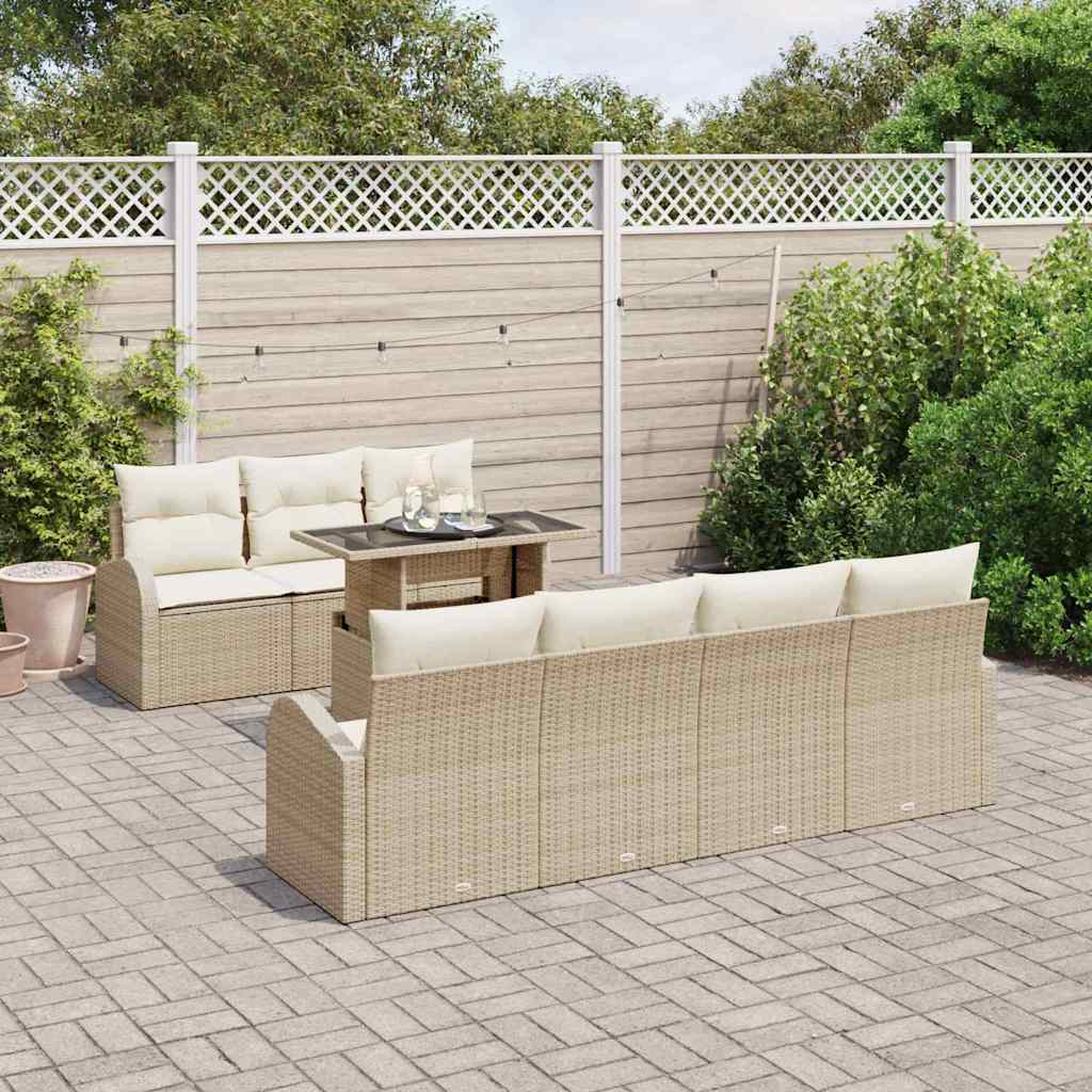 Set Divano da Giardino 8 pcs Beige Rattan in Polipropilene | homemem39