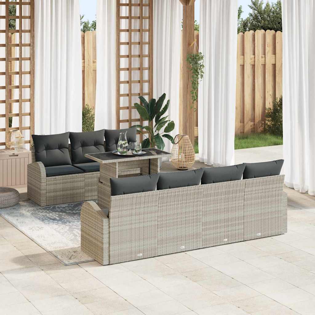 Set Divano da Giardino con cuscino 8 pcs Grigio chiaro | homemem39