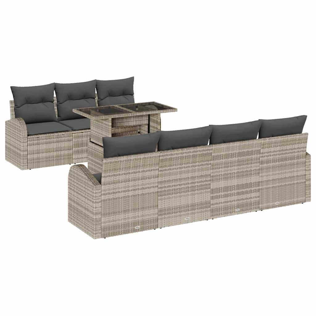 Set Divano da Giardino con cuscino 8 pcs Grigio chiaro | homemem39