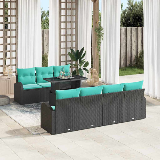 Set Divano da Giardino 8 pcs Nero Rattan in Polipropilene | homemem39