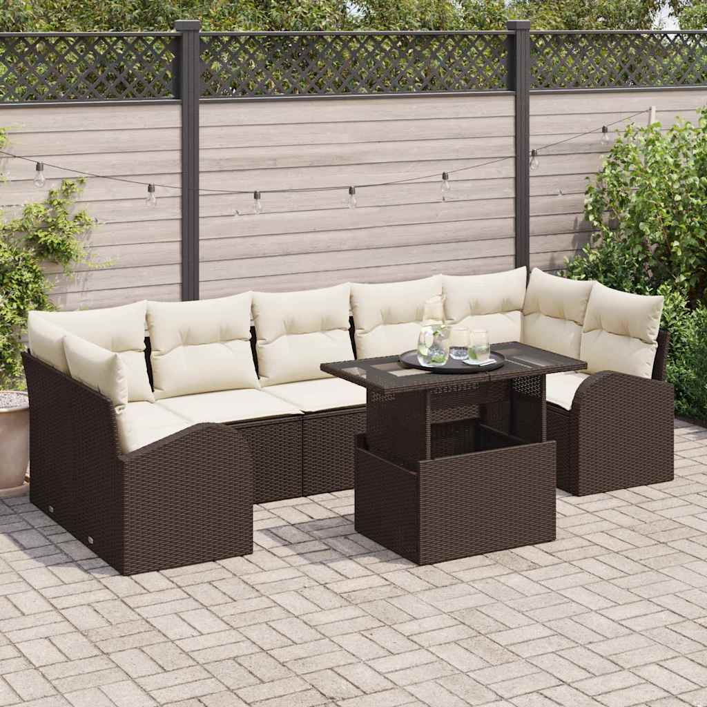 Set Divano da Giardino 8 pcs Marrone Rattan in Polipropilene | homemem39