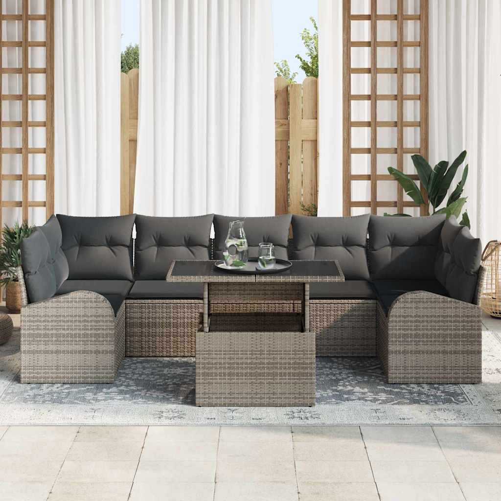 Set Divano da Giardino 8 pcs Grigio Rattan in Polipropilene | homemem39