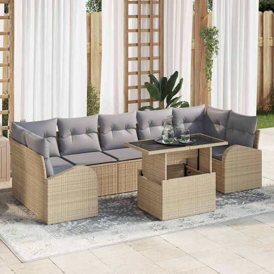 Set Divano da Giardino 8 pcs Beige Rattan in Polipropilene