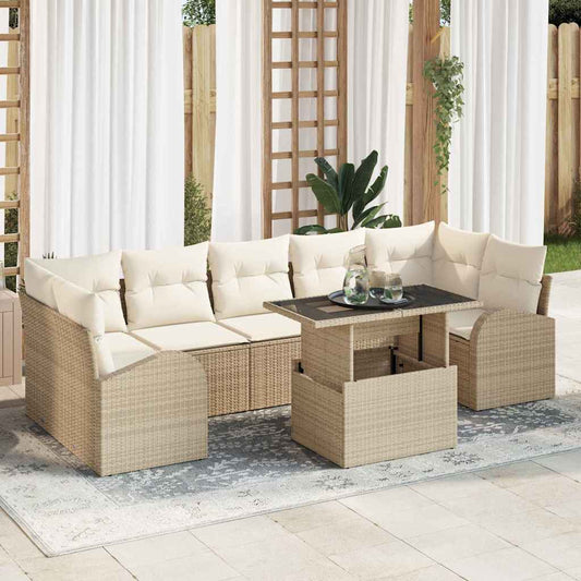 Set Divano da Giardino 8 pcs Beige Rattan in Polipropilene