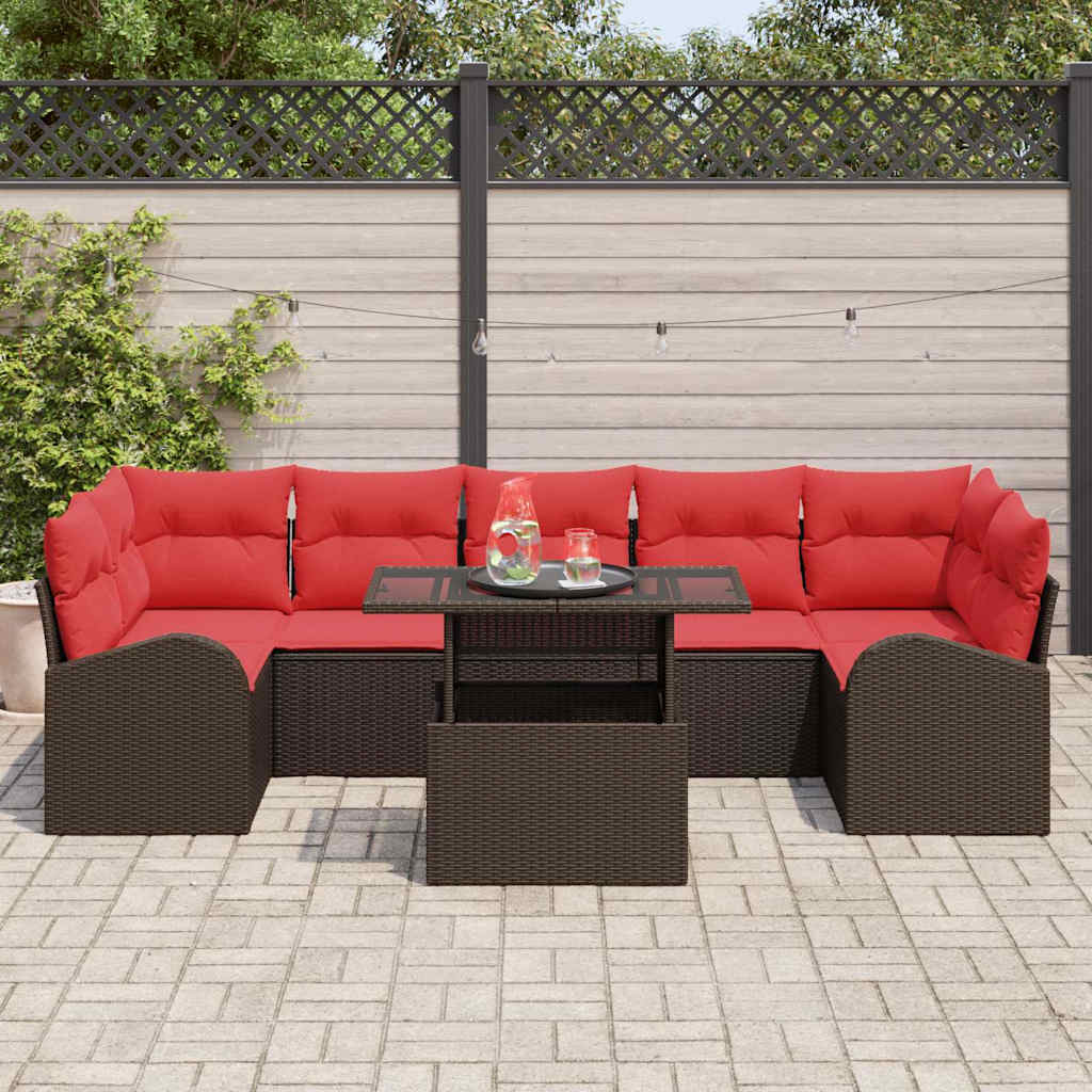 Set Divano da Giardino 8 pcs Marrone Rattan in Polipropilene | homemem39