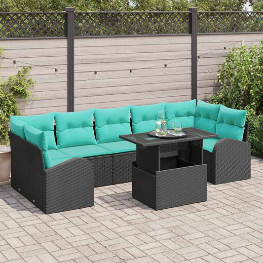 Set Divano da Giardino 8 pcs Nero Rattan in Polipropilene | homemem39